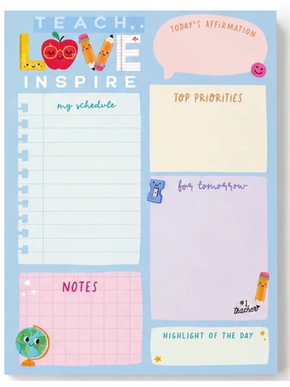 Best Teacher Ever Blue & Pink Desk Planner Pad by